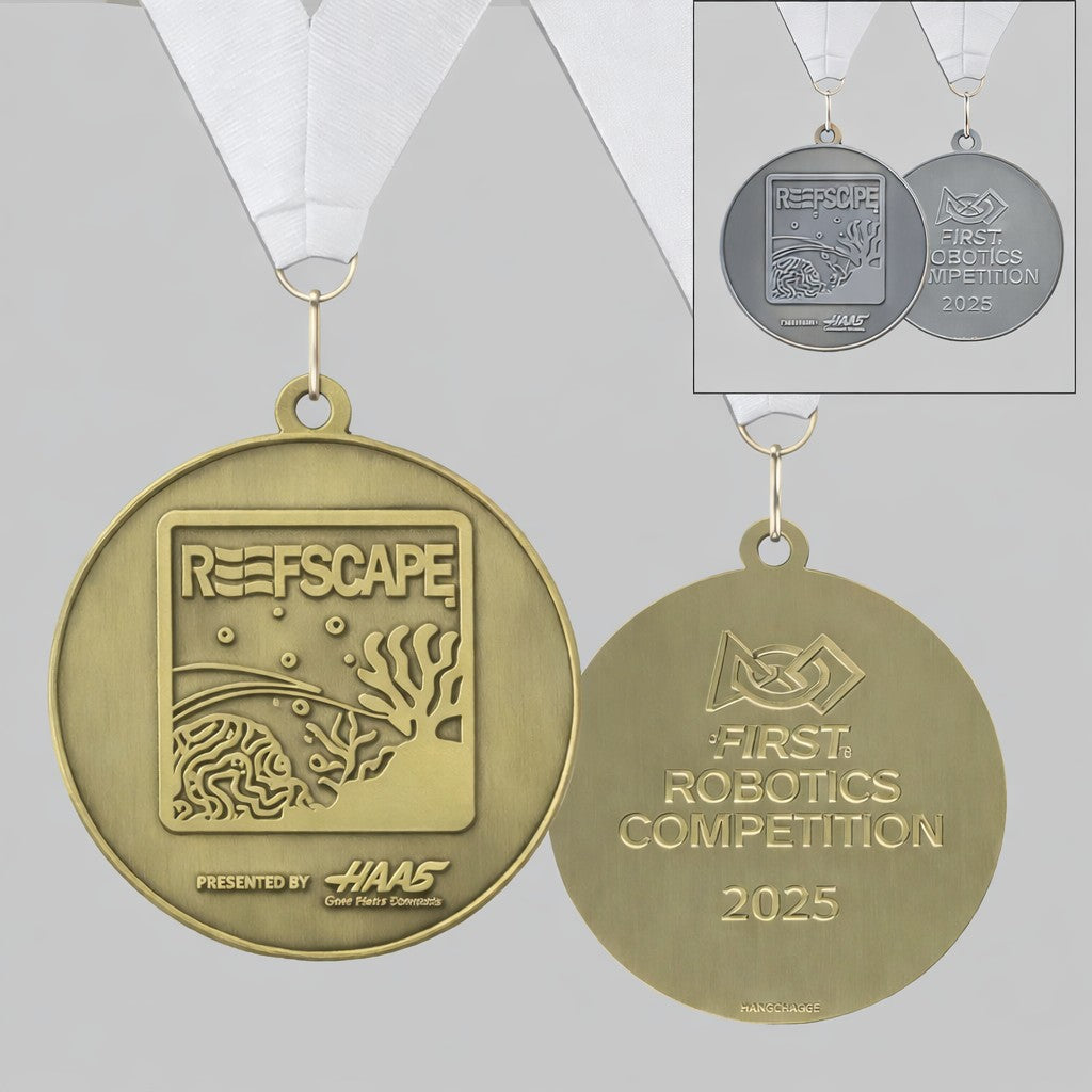 2025 REEFSCAPE Medallions with White Ribbon - Gold or Silver (Sold In Packs of 5)