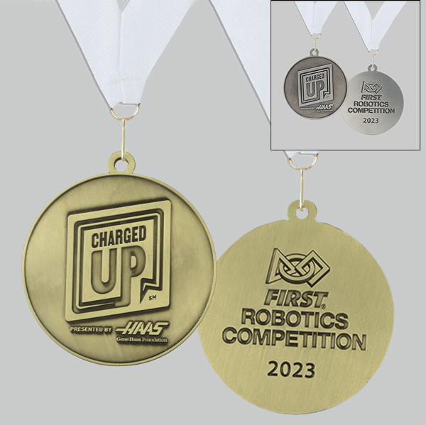 2023 CHARGED UP Medallions with White Ribbon - Gold or Silver (Sold In Packs of 5)