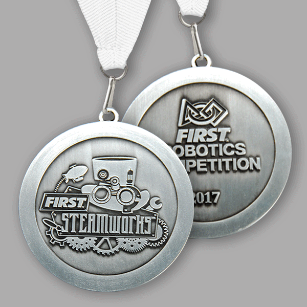 2017 FIRST STEAMWORKS Silver Medallions With White Ribbon (Sold in Packs Of 5): *While Supplies Last*