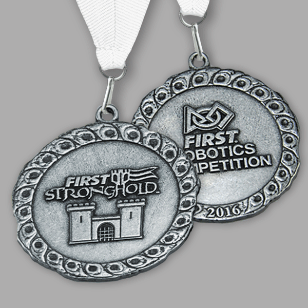 2016 FIRST STRONGHOLD Silver Medallions With White Ribbon (Sold in Packs of 5): *WHILE SUPPLIES LAST*