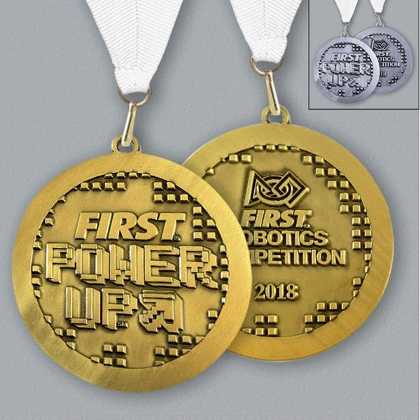 2018 FIRST POWER UP Medallions With White Ribbon - Gold or Silver (Sold In Packs of 5) *While Supplies Last*